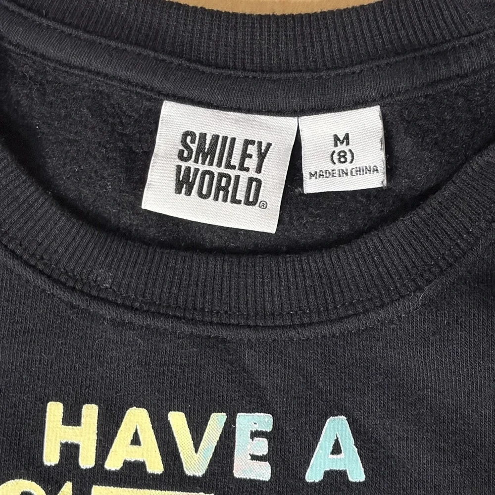 SmileyWorld‎ Have A Nice Day Black Cropped Sweatshirt Girls Size Medium 8
